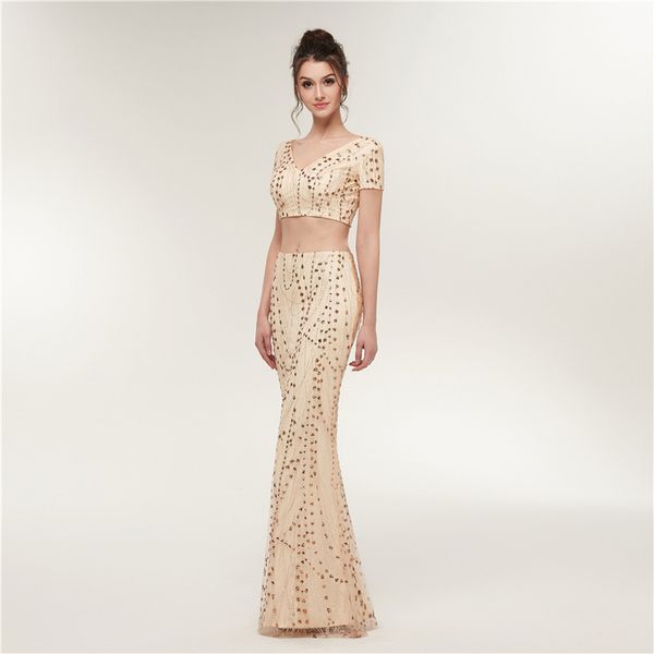 stunning champagne gold mermaid prom dresses 2 pieces long evening dress shining sequins beads runway gowns, Black
stunning champagne gold mermaid prom dresses 2 pieces long evening dress shining sequins beads runway gowns, Black