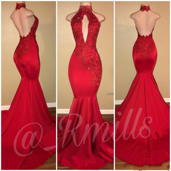 2018 mermaid prom dresses halter keyhole red royal blue backless lace appliques crystal beaded formal party dress evening gowns wear, Black
2018 mermaid prom dresses halter keyhole red royal blue backless lace appliques crystal beaded formal party dress evening gowns wear, Black