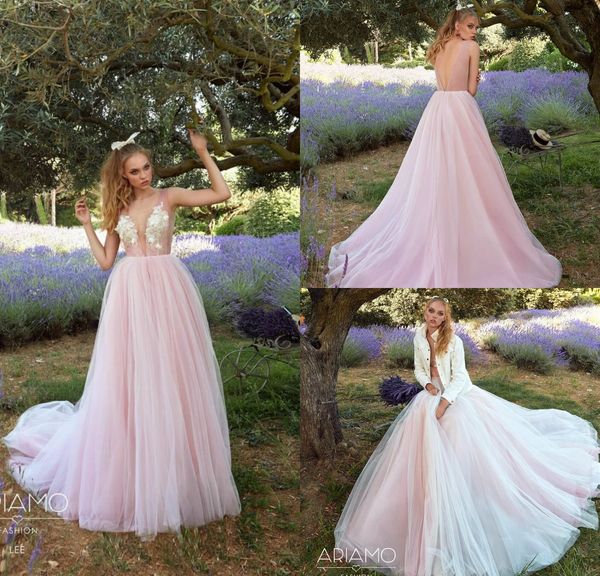 2019 blush pink wedding dresses deep v neck appliqued backless sweep train beach bridal gowns custom made plus size wedding dress, White
2019 blush pink wedding dresses deep v neck appliqued backless sweep train beach bridal gowns custom made plus size wedding dress, White