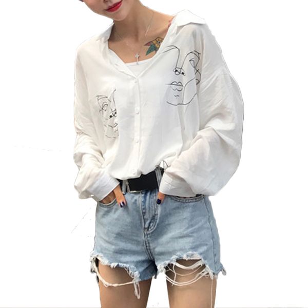 summer women blouses harajuku shirts funny face printed long sleeve ladies office shirt autumn tee blusas streetwear z4, White
summer women blouses harajuku shirts funny face printed long sleeve ladies office shirt autumn tee blusas streetwear z4, White