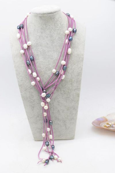 freshwater pearl white/black egg round and violet leather necklace 63inch fppj wholesale beads nature, Silver
freshwater pearl white/black egg round and violet leather necklace 63inch fppj wholesale beads nature, Silver