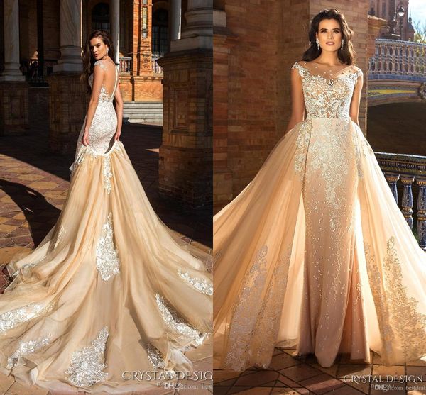 2018 charming champagne capped sleeves jewel neck mermaid wedding dresses lace embroidered bodice with overskirts wedding gowns ba6201, White
2018 charming champagne capped sleeves jewel neck mermaid wedding dresses lace embroidered bodice with overskirts wedding gowns ba6201, White