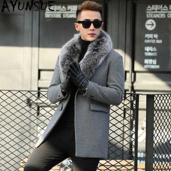 ayunsue autumn winter real fur collar wool men coat korean cashmere jacket men's windbreaker overcoat abrigo hombre kj649, Black
ayunsue autumn winter real fur collar wool men coat korean cashmere jacket men's windbreaker overcoat abrigo hombre kj649, Black