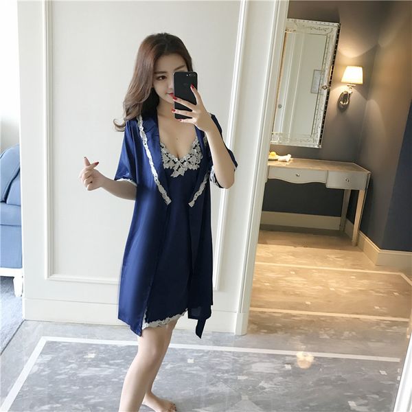 foply brand women's home wear bathrobe + nightdress two piece robe & gown sets pyjamas female lace satin evening pijamas, Black;red
foply brand women's home wear bathrobe + nightdress two piece robe & gown sets pyjamas female lace satin evening pijamas, Black;red