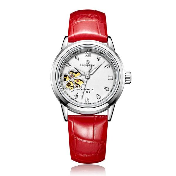 women's automatic mechanical casual watch brand watches white red dial hollow ladies stainless steel strap sports female clover wristwa, Slivery;brown
women's automatic mechanical casual watch brand watches white red dial hollow ladies stainless steel strap sports female clover wristwa, Slivery;brown