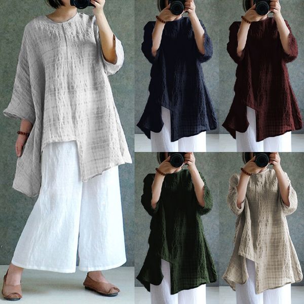 2018 summer zanzea women plaid linen blouse ladies clothing vintage 3/4 sleeve baggy camisa retro loose shirt plus size, White
2018 summer zanzea women plaid linen blouse ladies clothing vintage 3/4 sleeve baggy camisa retro loose shirt plus size, White