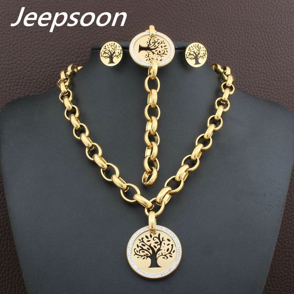 New Fashion Stainless Steel 30mm Round Tree Jewelry Gold Color Bracelet Necklace Earrings Sets For Women SBJFJCEA
New Fashion Stainless Steel 30mm Round Tree Jewelry Gold Color Bracelet Necklace Earrings Sets For Women SBJFJCEA