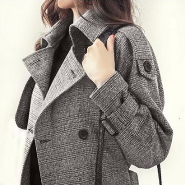 plaid windbreaker 2018 spring loose large size women long section of double-breasted coat, Black
plaid windbreaker 2018 spring loose large size women long section of double-breasted coat, Black