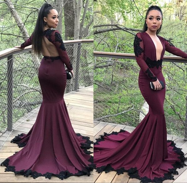 deep plunging v neck burgundy mermaid prom dresses black girl african 2018 long sleeves backless formal evening dresses party gowns
deep plunging v neck burgundy mermaid prom dresses black girl african 2018 long sleeves backless formal evening dresses party gowns