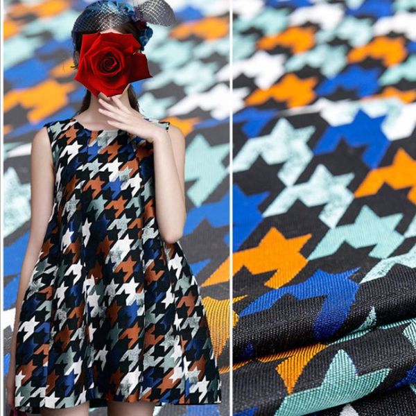 1meter houndstooth metallic jacquard brocade dress fabric 57inch width material sewing on cloth coat patchwork diy blue fabrics, Black;white 
1meter houndstooth metallic jacquard brocade dress fabric 57inch width material sewing on cloth coat patchwork diy blue fabrics, Black;white