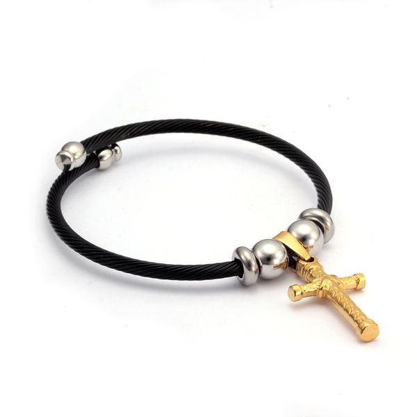 black stainless steel open cuff female sporty bracelets vintage diy charm beads cross pendant bracelets men women jewelry, Golden;silver
black stainless steel open cuff female sporty bracelets vintage diy charm beads cross pendant bracelets men women jewelry, Golden;silver