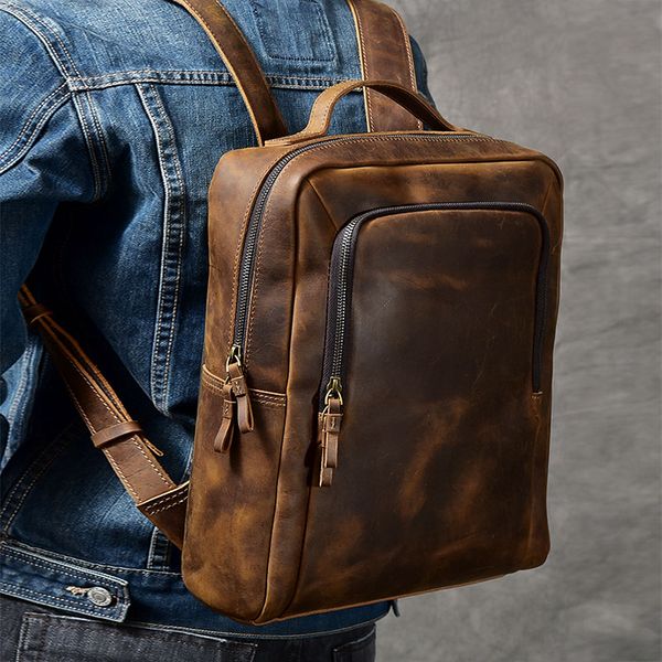 men crazy horse genuine leather backpack oil leather vintage daypack multi pocket rucksack handmade tote bolsa
men crazy horse genuine leather backpack oil leather vintage daypack multi pocket rucksack handmade tote bolsa