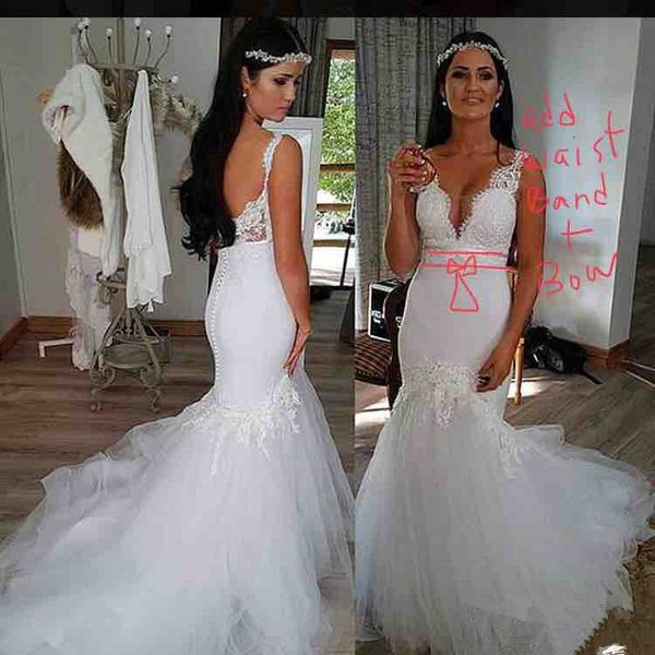 roomantic mermaid wedding dresses deep v neck backless handmade appliques lace tulle sweep train stunning bridal gowns custom size, White
roomantic mermaid wedding dresses deep v neck backless handmade appliques lace tulle sweep train stunning bridal gowns custom size, White