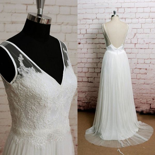 v neck wedding gowns beach bohemian wedding dresses sleeveless backless lace appliques tulle skirt bridal dress sweep train, White
v neck wedding gowns beach bohemian wedding dresses sleeveless backless lace appliques tulle skirt bridal dress sweep train, White