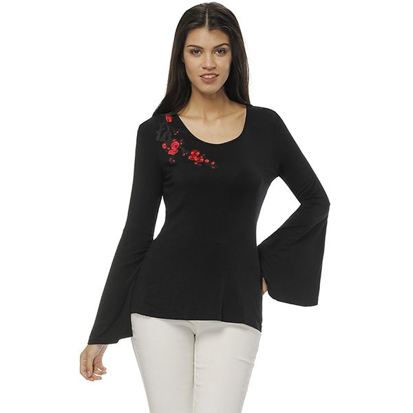 spring autumn women's plum blossom embroidery t-shirt o-neck horn sleeve fashion black t-shirt blouse bodycon t-shirt blouse s l xl, White
spring autumn women's plum blossom embroidery t-shirt o-neck horn sleeve fashion black t-shirt blouse bodycon t-shirt blouse s l xl, White