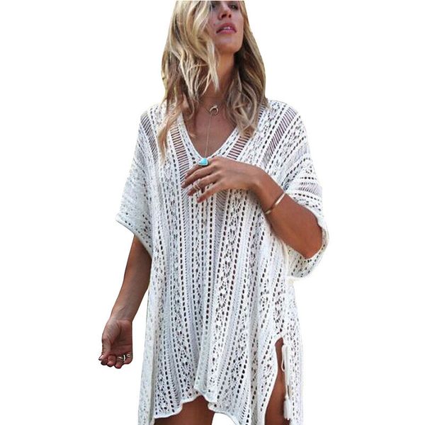 women beach cover up bikini crochet knitted tassel tie beachwear summer swimsuit v neck see-through beach dress, Black;gray
women beach cover up bikini crochet knitted tassel tie beachwear summer swimsuit v neck see-through beach dress, Black;gray