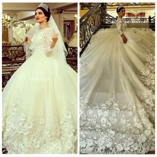 2019 modest long sleeves wedding dresses sheer crew neck 3d-floral appliques beaded lace fall vintage bridal gowns custom vestidos de mariee, White
2019 modest long sleeves wedding dresses sheer crew neck 3d-floral appliques beaded lace fall vintage bridal gowns custom vestidos de mariee, White