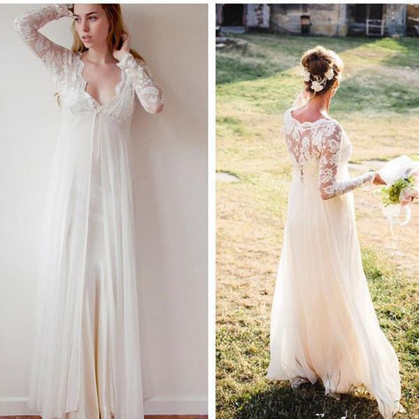 new chiffon v neck bohemian lace wedding gowns sheath boho wedding dresses transparent long sleeve beach empire maternity formal dress, White
new chiffon v neck bohemian lace wedding gowns sheath boho wedding dresses transparent long sleeve beach empire maternity formal dress, White