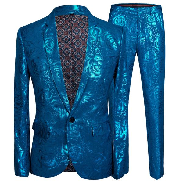 pyjtrl mens stylish shiny blue rose print 2 pieces set latest coat pant designs men suits for weddingslim fit singers clothing, White;black
pyjtrl mens stylish shiny blue rose print 2 pieces set latest coat pant designs men suits for weddingslim fit singers clothing, White;black