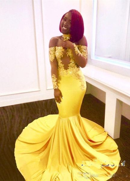 Sexy Yellow Prom Dresses Long Sleeves Mermaid Off the Shoulder Lace Evening Dresses 2019 Formal Appliques Satin Arabic Party Gowns
Sexy Yellow Prom Dresses Long Sleeves Mermaid Off the Shoulder Lace Evening Dresses 2019 Formal Appliques Satin Arabic Party Gowns