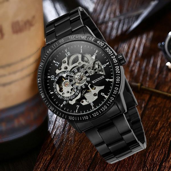 winner luxury vintage steel stainless black dial men mechanical skeleton watch for men wristwatch with gift box, Slivery;brown
winner luxury vintage steel stainless black dial men mechanical skeleton watch for men wristwatch with gift box, Slivery;brown