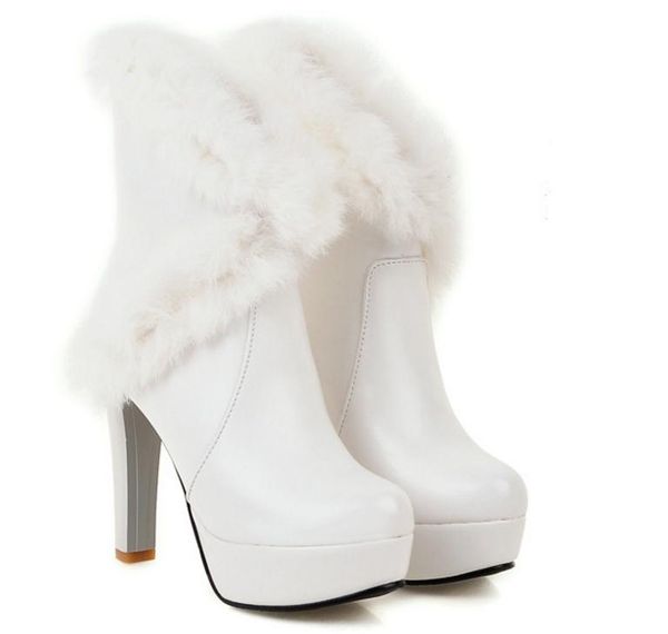 women's boots in winter high coarse heel round head@876, Black