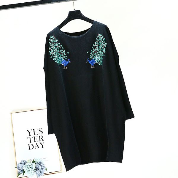 brand designer luxury sequins peacock sweaters 2018 autumn winter fashion round neck embroidery loose oversized long pullover jumpers, White;black
brand designer luxury sequins peacock sweaters 2018 autumn winter fashion round neck embroidery loose oversized long pullover jumpers, White;black
