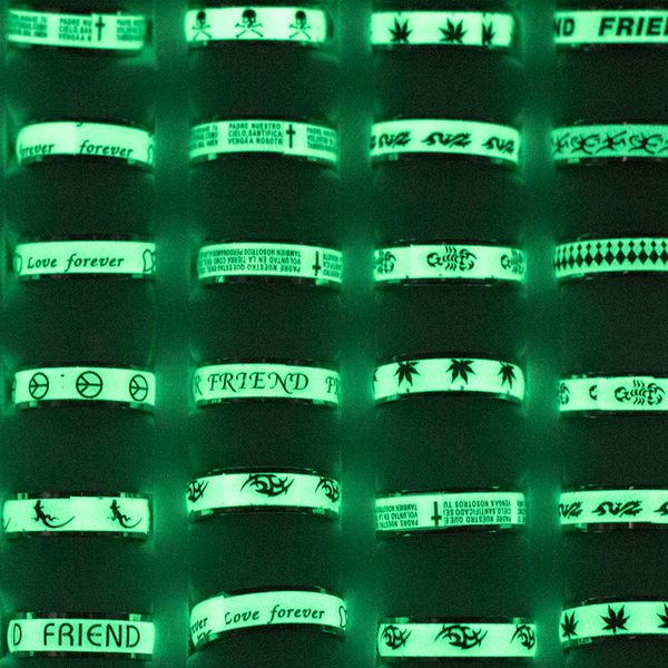 20 pieces/lot stainless steel luminous rings wholesale mix pattern letter vintage rings for women and men glow in the dark, Silver
20 pieces/lot stainless steel luminous rings wholesale mix pattern letter vintage rings for women and men glow in the dark, Silver