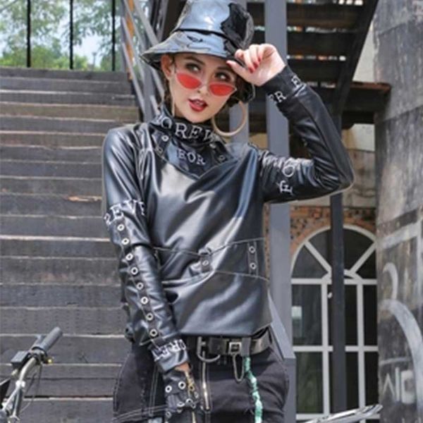 women punk pu leather pullover fashion high neck biker motocycle waterproof windbreak turtleneck sweatershirt female, Black
women punk pu leather pullover fashion high neck biker motocycle waterproof windbreak turtleneck sweatershirt female, Black
