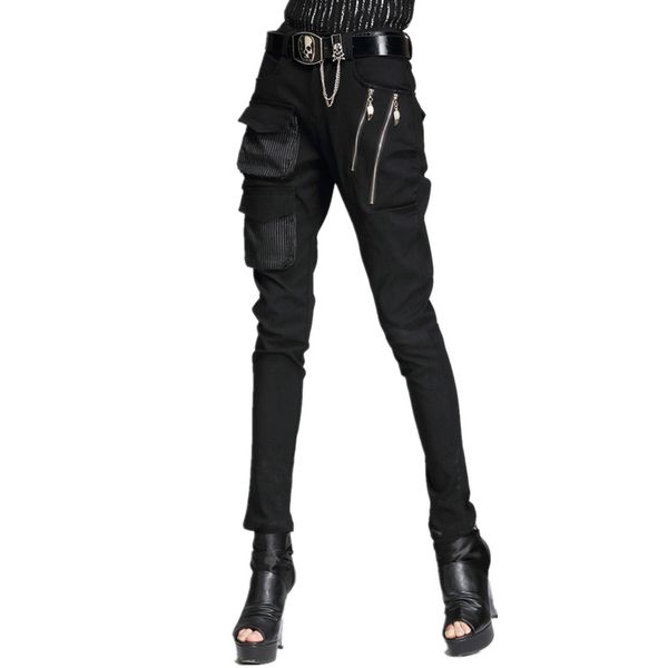 new punk style harem pants women cool pants pocket zipper stretch skinny pencil fashion woman casual rock trousers, Black;white
new punk style harem pants women cool pants pocket zipper stretch skinny pencil fashion woman casual rock trousers, Black;white