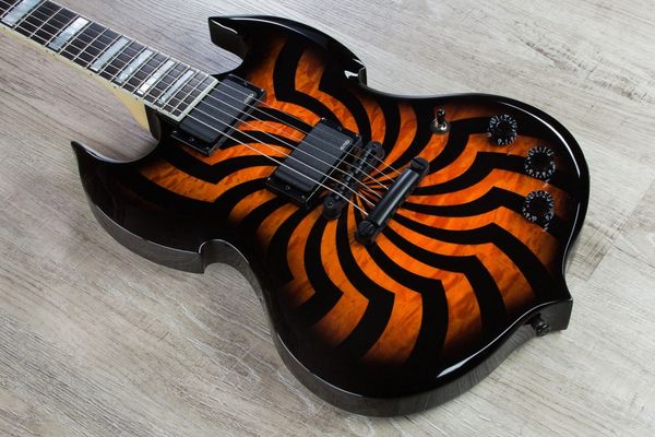 rare wylde audio barbarian hellfire buzzsaw quilted maple sg electric guitar white mop large block inlay, black hardware, grover tuners
rare wylde audio barbarian hellfire buzzsaw quilted maple sg electric guitar white mop large block inlay, black hardware, grover tuners
