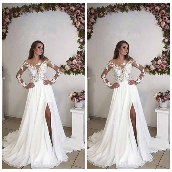 sheer long sleeves lace appliques wedding dresses split summer bohemian 2021 customized long bridal gowns plus size maternity formal wear, White
sheer long sleeves lace appliques wedding dresses split summer bohemian 2021 customized long bridal gowns plus size maternity formal wear, White