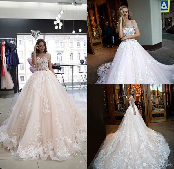 olivia bottega 2019 light pink wedding dresses a line off shoulder lace appliques sweep train wedding dress elegant custom made bridal gowns, White
olivia bottega 2019 light pink wedding dresses a line off shoulder lace appliques sweep train wedding dress elegant custom made bridal gowns, White