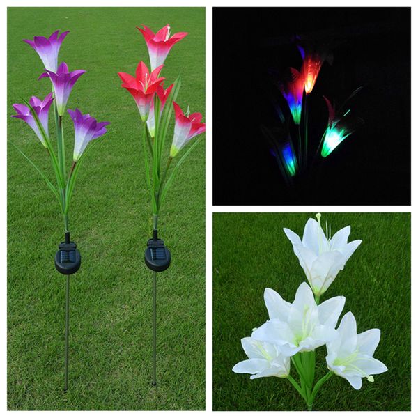 

Solar power flower led light garden olar lamp yard decorative lawn lamp outdoor lighting 4 head lily dda318