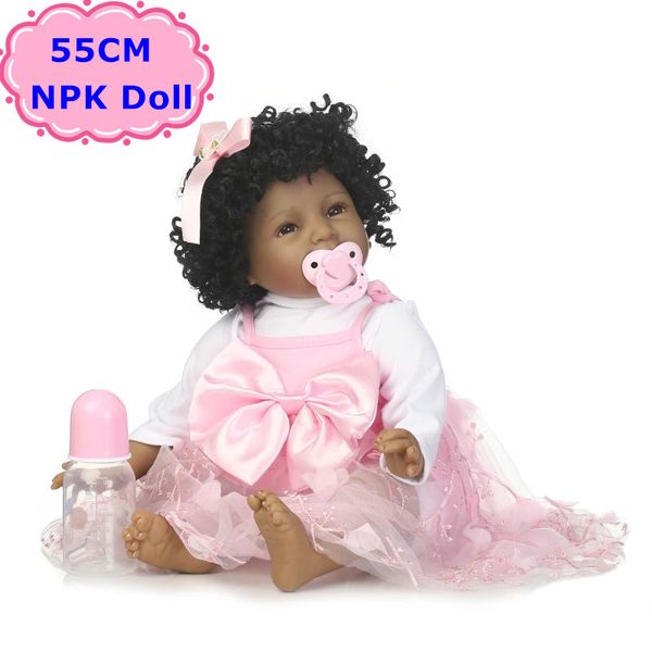 NPK New 55CM Black Skin Boneca Bebe s Soft Silicone Realistic Curls Hair Baby Doll Toys For Girls Birthday/Xmas Gift 
NPK New 55CM Black Skin Boneca Bebe s Soft Silicone Realistic Curls Hair Baby Doll Toys For Girls Birthday/Xmas Gift