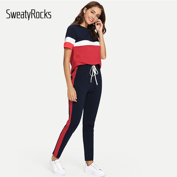 sweatyrocks 2 piece set women color block short sleeve tee & drawstring tape pants set 2018 tracksuit women clothes two piece, Gray
sweatyrocks 2 piece set women color block short sleeve tee & drawstring tape pants set 2018 tracksuit women clothes two piece, Gray