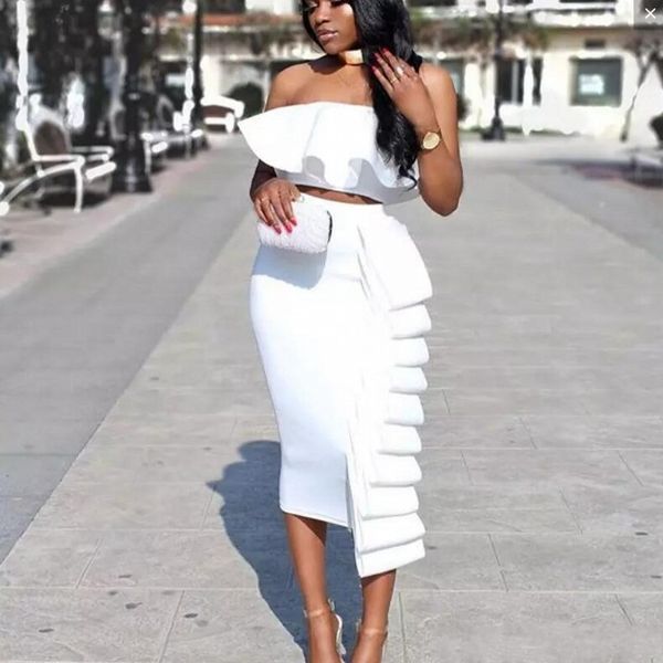 two pieces prom dresses strapless ruffles tea length mermaid evening gowns zipper african formal wear cocktail party dress under 100, Black
two pieces prom dresses strapless ruffles tea length mermaid evening gowns zipper african formal wear cocktail party dress under 100, Black