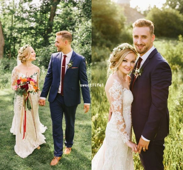 2019 bohemian sheer jewel neck wedding dresses with long sleeve full lace sheath see trough back sweep train spring garden bride gown, White
2019 bohemian sheer jewel neck wedding dresses with long sleeve full lace sheath see trough back sweep train spring garden bride gown, White