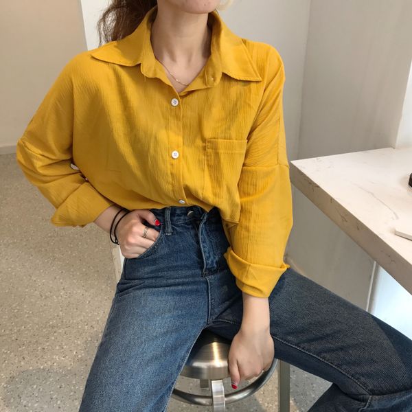korean fashion base blouse shirt women clothing folding yellow shirts turn-down collar long sleeve elegant cardigan blusas, White
korean fashion base blouse shirt women clothing folding yellow shirts turn-down collar long sleeve elegant cardigan blusas, White