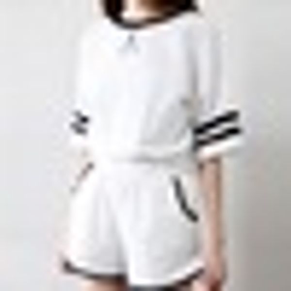 2 piece/set woman stitching short sleeved t-shirt pants summer striped drawstring women short set, White
2 piece/set woman stitching short sleeved t-shirt pants summer striped drawstring women short set, White