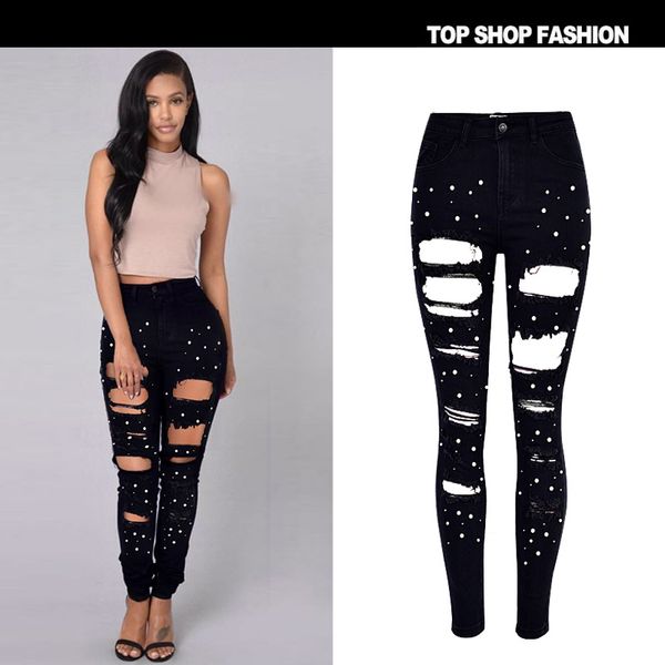 women skinny long skinny pants hole pearl beads packets high waist pure color slim zipper pants, Blue
women skinny long skinny pants hole pearl beads packets high waist pure color slim zipper pants, Blue