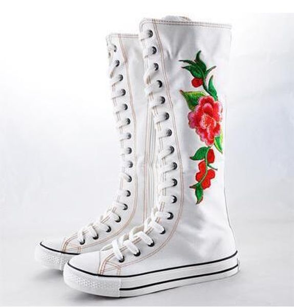 black/white embroidery flower canvas knee high lace up zip flat sneakers shoes
black/white embroidery flower canvas knee high lace up zip flat sneakers shoes