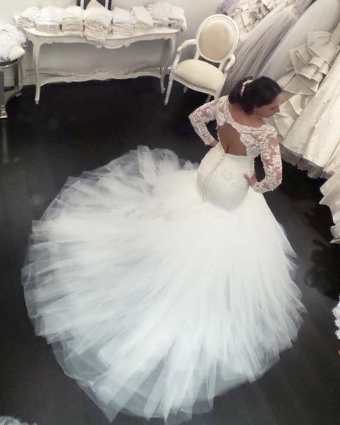 Elegant Mermaid Wedding Dresses Sheer Neck Long Sleeves Appliques Lace Tulle Backless Chapel Train Wedding Gowns Long Sleeves Bridal Dresses
Elegant Mermaid Wedding Dresses Sheer Neck Long Sleeves Appliques Lace Tulle Backless Chapel Train Wedding Gowns Long Sleeves Bridal Dresses