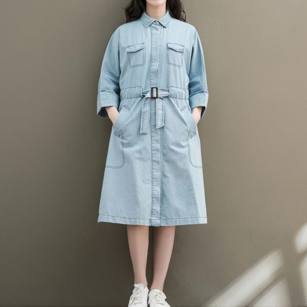 sashes casual loose denim trench coat for women v-neck ladies long windbreaker single breasted blue designer fall coat, Tan;black
sashes casual loose denim trench coat for women v-neck ladies long windbreaker single breasted blue designer fall coat, Tan;black