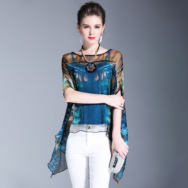 elegant blue imitate real silk blouse 2018 summer new women net yarn patchwork print vintage fashion loose irregular shirt jx341, White
elegant blue imitate real silk blouse 2018 summer new women net yarn patchwork print vintage fashion loose irregular shirt jx341, White