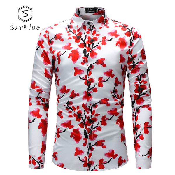 men's plum pattern print shirt large size korean slim lapel casual shirt 2018 new fashion casual, White;black
men's plum pattern print shirt large size korean slim lapel casual shirt 2018 new fashion casual, White;black