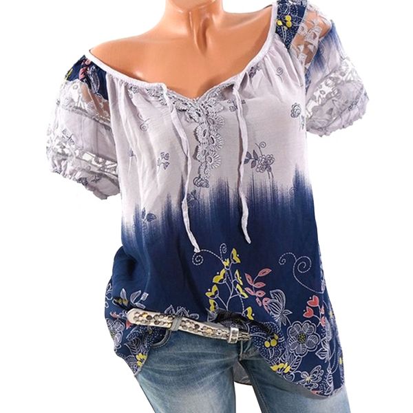 5xl flower print plus size blouse women short sleeve tie lace up tunic shirts female casual loose womens and blouses, White
5xl flower print plus size blouse women short sleeve tie lace up tunic shirts female casual loose womens and blouses, White