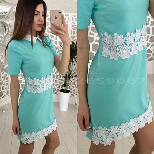 2018 lace stitching summer dress women sweet turn-down collar mini dresses ladies fashion short sleeve straight dress, White;black
2018 lace stitching summer dress women sweet turn-down collar mini dresses ladies fashion short sleeve straight dress, White;black