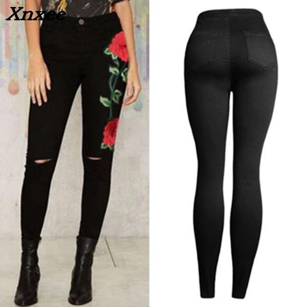 women trousers high waist black embroidery jeans fashion hole floral denim black stretch pants xnxee, Blue
women trousers high waist black embroidery jeans fashion hole floral denim black stretch pants xnxee, Blue