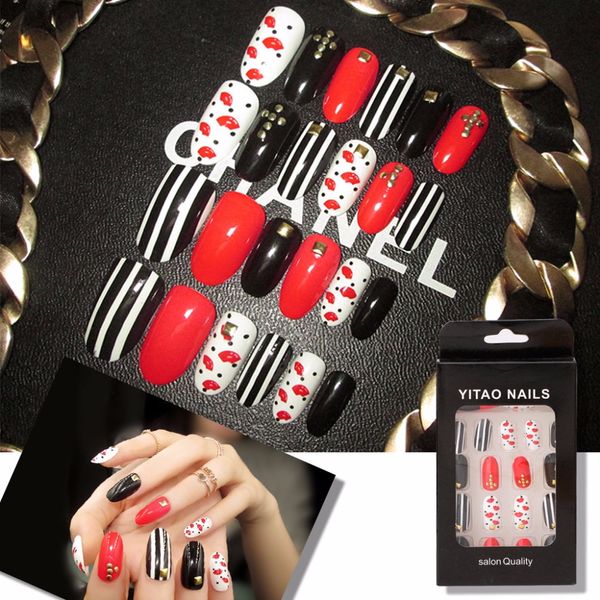 fashion beauty french manicure fake nails 24pcs acrylic false nail tips gift, Red;gold
fashion beauty french manicure fake nails 24pcs acrylic false nail tips gift, Red;gold